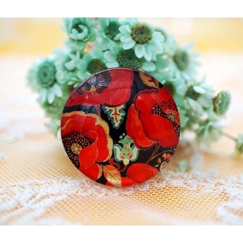 New Fashion 5PCS/lot Round 25MM Glass Red Flower Pattern Cabochon Glass Crafts Jewelry Accessories Supplies 3000-778