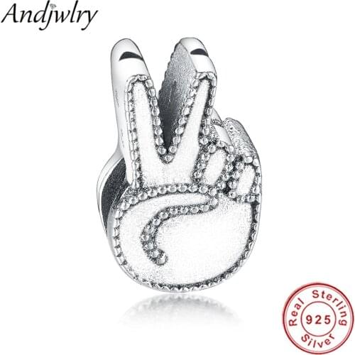 Newest Summer Fits Original Pandora Charm Bracelet 925 Sterling Silver Beads Victory Gesture Charms DIY Jewelry Berloque