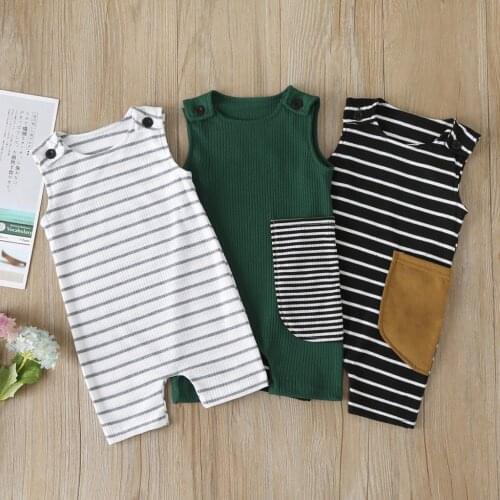 Newborn Baby Boy Girl Outfit Clothes Romper Tops Jumpsuit Shorts Pants One-Piece Sleeveness Rompers O Neck Striped Baby Jumpsuit