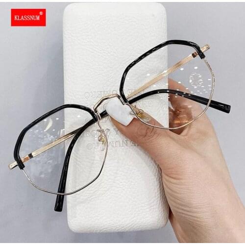 1PCs Anti Blue light Glasses Frame Irregular Round Lens Myopia Optical Mirror Simple Metal Women Men Transparent Eyewear Frames
