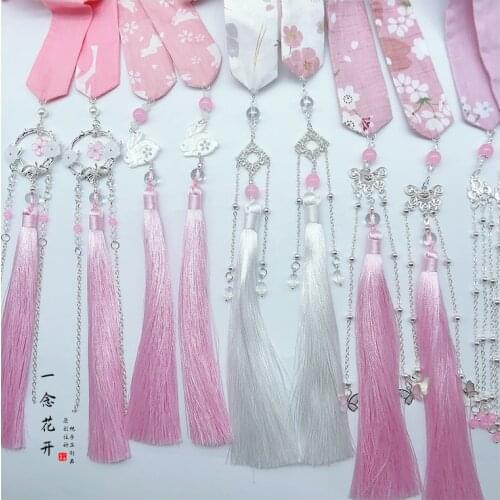 Pink Retro Chinese Traditional Hanfu Detachable Tassel Embroidery Hair Band Ancient Style binding Hair Headdress Super fairy