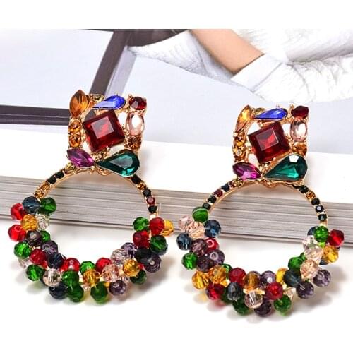 New Geometric Colorful Rhinestone Dangle Drop Earrings High-Quality Crystals Beads Jewelry Accessories For Women Wholesale