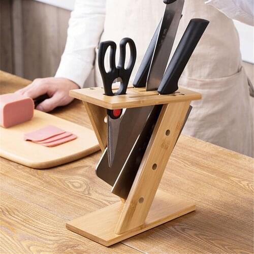 Chic Bamboo Holder Nordic Kitchen Tool Storage Rack Neat Desktop Knife Seat Detachable Wooden Rack Simple Scissors Stand