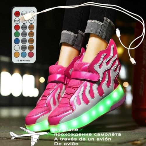Blue 2021 New USB Charging Children Sneakers remote control Girls Boys Led Shoes Kids Sneakers With Wheels Roller Skate Shoes