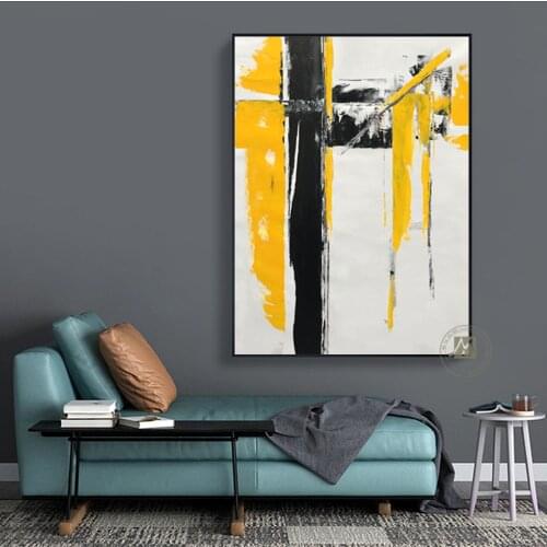 Abstract painting canvas pictures for living room wall paintings yellow white bedroom decoration decorative original home decor