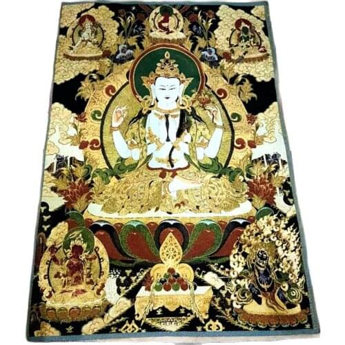 Tibetan Buddha thangka embroidery silk embroidery Nepal (black) four wall guanyin thangka painting