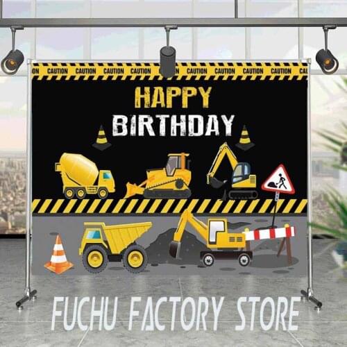 Boy Birthday Photography Backdrop Construction Zone Excavator Mixer Truck Baby Shower Customized Background Photo Studio Vinyl