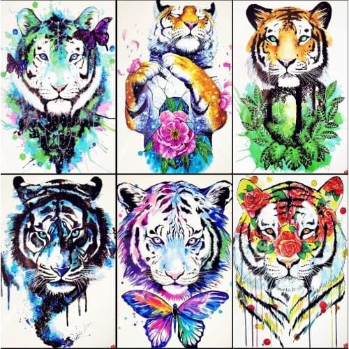 Watercolor Tiger Temporary Tattoo Women Back Body Art Drawing Flash Men Arm Tatoos Girls Makeup Tips Waterproof Tattoo Cosmetic