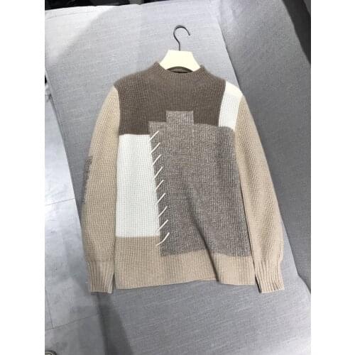 New ladies fashion 2021 long sleeve sexy color block pure cashmere pullover 1006
