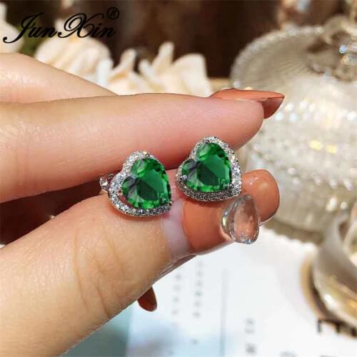 Female Crystal Heart Green Stone Stud Earrings For Women White Gold Rose Black Gold aaa Zircon Wedding Ear Studs Mother Jewelry