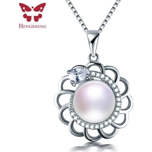 HENGSHENG High Quality 925 Sterling Silver Zircon Flower Pendant 100% Genuine Natural Freshwater Pearl Necklace For Women