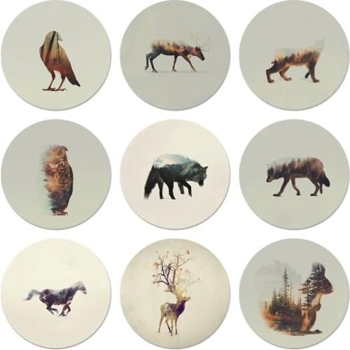 Animal Double Exposure Wolf Bear Deer Wild Boar Icons Pins Badge Decoration Brooches Metal Badges For Backpack Decoration