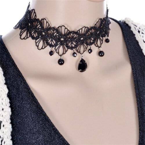 Fashion Gothic Black Lace Retro Choker Collar Flower Pendant Necklace Jewelry