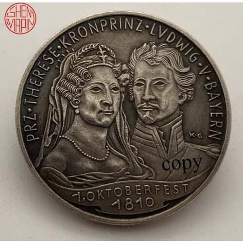 1810 Oktoberfest Copy Commemorative Coin German 125th Anniversary Medal Copper Coins Collectibles