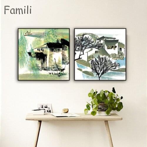 3pcs Chinese Landscape paintings and china boat canvas pictures vintage home decor on the wall art decorative for living room