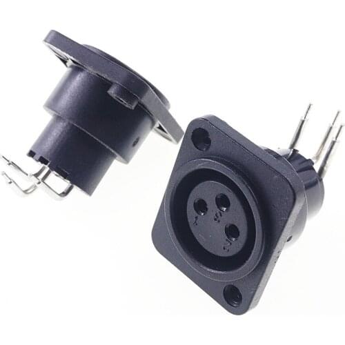 500 pcs 3 position XLR connector Female Panel Mount Flange Socket Right Angle Through hole 3 Pin circular connector Solder PCB