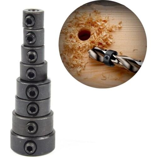 8pcs 3-16mm Woodworking Drill Locator High speed steel Depth Stop Collars Ring M3-M16 Positioner Power Tool Accessories