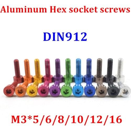 50pcs DIN912 M3 Aluminum screw M3*6/8/10/12/14/16mm anodized colorful aluminum alloy hexagonal socket Hex head cap screws