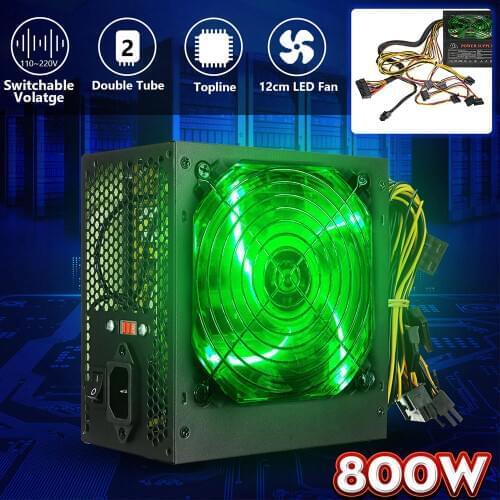 120MM 800W PC Power Supply with LEDs Fan 110~220V Manual Switching Voltage Computer Power Supply ATX 12V for Desktop computer