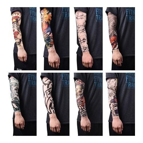 Elastic Tattoo Sleeves Nylon Arm Warmer Stockings Temporary Tattoo Sleeves Sport Skins Sun Protective Men Seamless Fake Tattoo