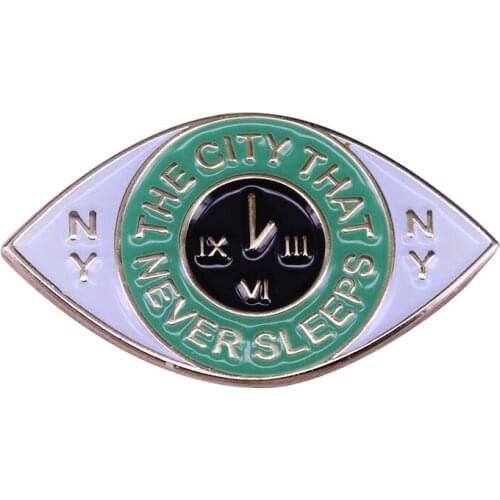 White Eye With Green Eyeball Enamel Pin The Clock In The Eye Inspired Brooch NY Lover Badge