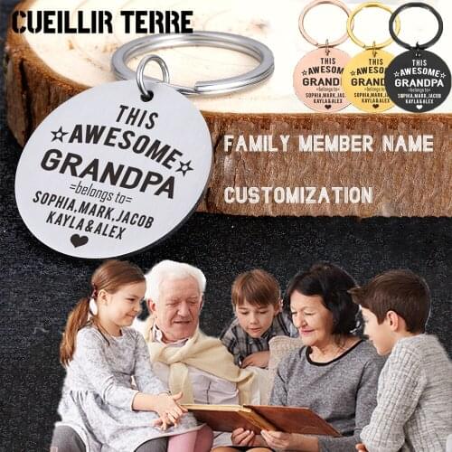 Customized Family Keychain For Grandpa Personalized Family Gifts Keychain Engraved Stainless Steel Custom Name