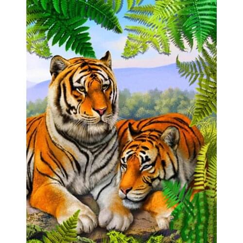 JMINE Div 5D Tigers Leaves Full Diamond Painting cross stitch kits art High Quality Animal 3D paint by diamonds
