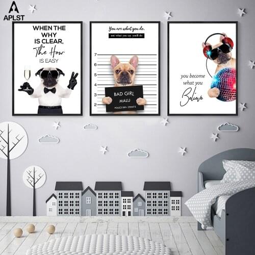 Funny Pug Life Canvas Print Bad Girl Quote Prints Painting Cute Music Puppy Dog Wall Pictures Poster Fashion Home Decor