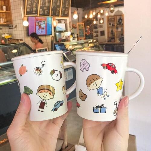 400ml Cartoon Coffee Mug Ceramic Mug With Lid Spoon Cute Teenager Ladies Mug Childrens Home Milk Breakfast Cup Couple Mug