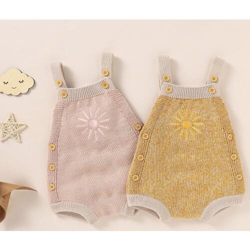 Toddler Baby Girls Boys Romper Infant Summer Sun Embroidery Sleeveless Knitted Suspender Jumpsuit Children Outwear Clothes