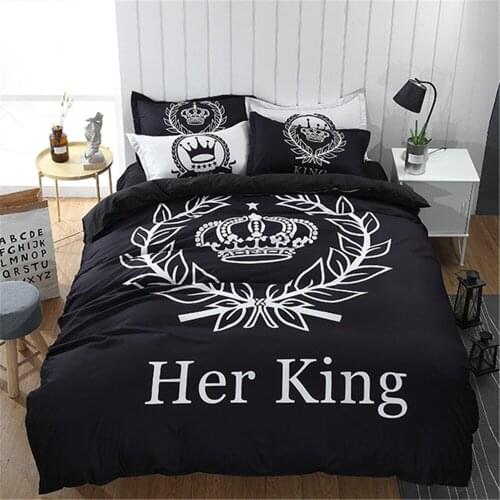 Digital Print Her King Queen Black Comforter Bedding Sets Bedroom Comforter Set Home Textile Bedclothes Luxury 240x220 Bed Set
