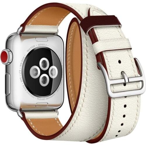 New Color Double Tour Genuine Leather Loop for Apple Watch Band 42mm 38mm 40mm 44mm Extra-long Strap for iWatch 5 4 3 2 1