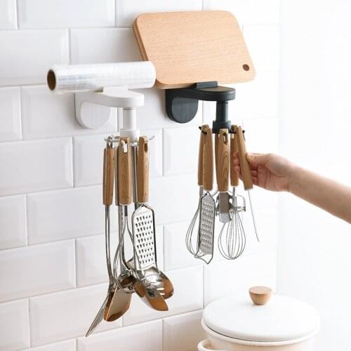 Kitchen Rotary Hook Wall Mounted Kitchenware Storage Rack No-punch Cabinet Spoon Cutter Organizer Hook Home Hanger Organizer