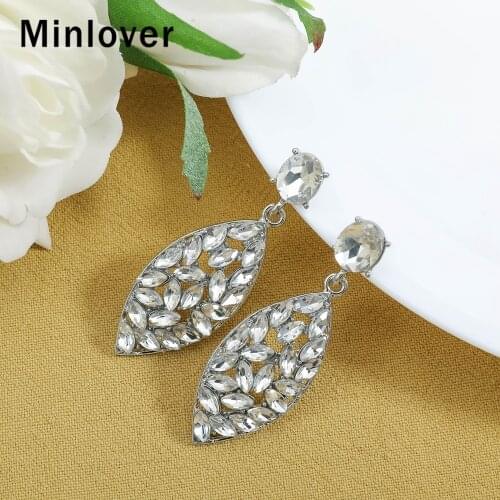 Minlover Horse Eyes Crystal cute small Pandent Bridal Earrings Wedding Jewelry Silver Color Shining Long Drop Earring EH1748