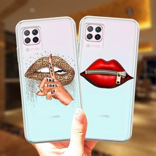 Fashion Leopard Lips Kiss Protective Case For Huawei Mate 20 P10 P20 P30 P40 Lite E P50 Pro P30Lite Transparent Silicone Cover