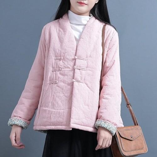 Cotton Padded Chinese Style Clothing Women Winter Coat Tang Suit Vintage Thick Warm Hanfu Outwear Ladies Chinese Tops 11701