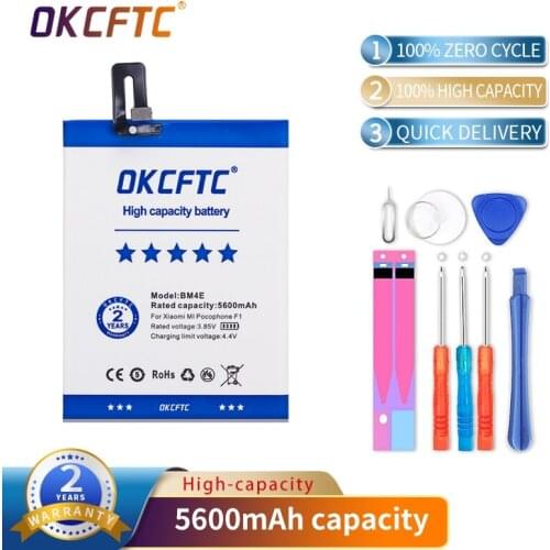 Original OKCFTC Battery BM4E For Xiaomi MI Pocophone F1 battery Authentic Phone Battery 5600mAh+Tool Kits+Stickers