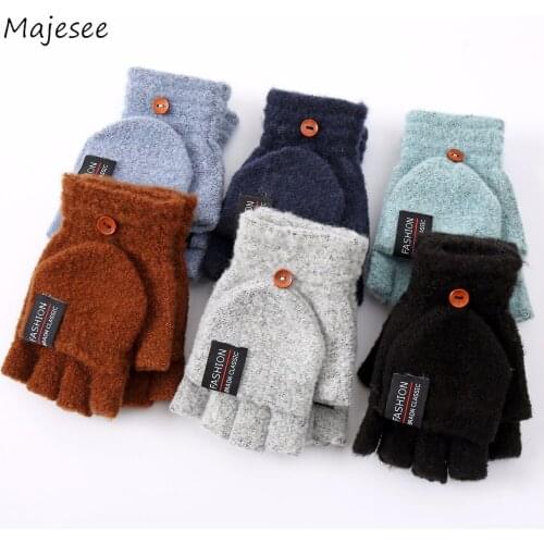 Winter Gloves Men Flip Top Fingerless Keep Warm Mens High Quality Korean Style Mittens Warm Comfortable Casual Thicker Simple