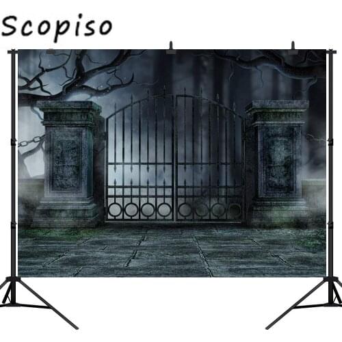 Scopiso Photography Background Vintage Stone Door Courtyard Terror Halloween Theme Backdrop Professional Photo Background