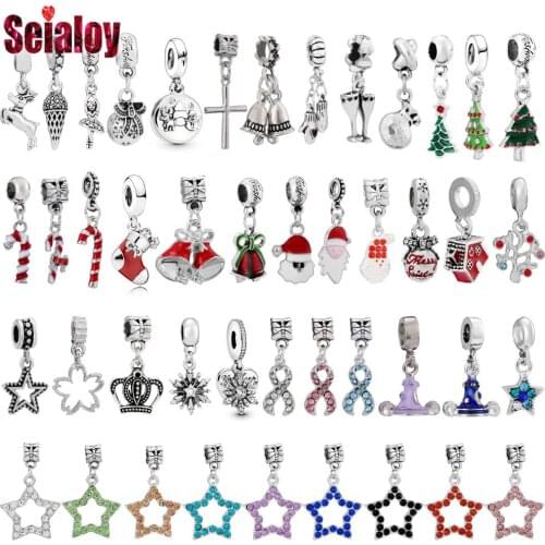 Seialoy 2pcs Red Christmas Theme Pendant Reindeer Christmas Tree Star Charm Fit Diy Xmas Bracelets Jewelry Making Accessory