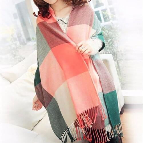 25# Plaid Tassel Soft Scarf Fashion Women Autumn Shawl Wrap Wraps Scarf Scarves Korean Style Imitation Cashmere Outdoor Shawl