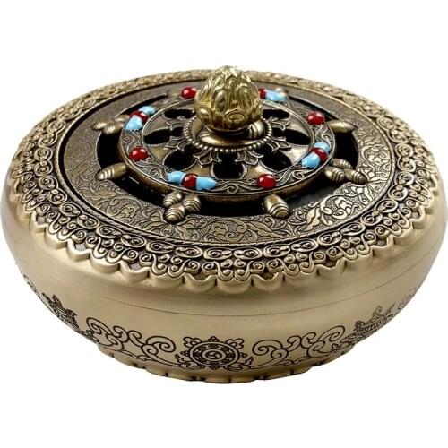 Tibetan Tantric Buddhism With Pure Copper Carved Eight Auspicious Falun Disc Incense Burner Home Indoor Sandalwood Box
