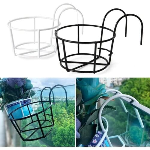 Outdoor Hanging Iron Basket Plant Iron Racks Fence Balcony Round Flower Pot Decoration Garden Supplies Flower Pot Stand