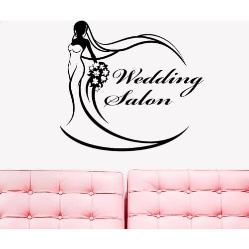 Wedding Dress Salon Logo Signboard Bride Stickers Vinyl Wall Window Decals Removable Poster Mural Self Adhesive Sticker D560