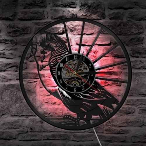Vintage Parrot Silhouette Vinyl Record Wall Clock Pet Animals Parrot Macaw Bird Wall Light Nursery Home Decor Wall Hanging Art