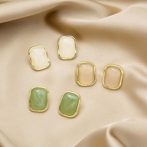 Morandi Color Gentle Square Stud Earrings for Women Korean Simple Cute Dating Jewelry for Women 2021 Trend Pendientes Wholesale