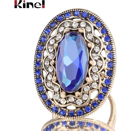 2020 New Charm Blue Big Ring Color Ancient Gold Vintage Wedding Rings For Women Mosaic White Crystal Fashion Jewelry