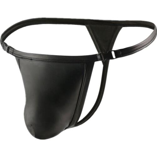 New Arrival Mens Thong Sexy Imitation Leather Underwear Briefs Bikini G-string Thong Tanga Gay Underwear Thongs for Man T-back