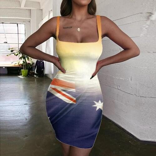 Giyu Brand Harajuku Dress Women Australian Flag Sundress Colorful Ladies Dresses Australia Halter Sleeveless Vestido Sexy