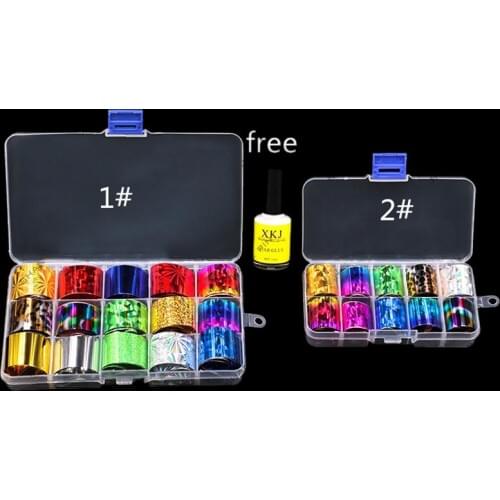 1set Holographic Nail Foil Set AB Color Transparent Nail Art Transfer Sticker 2.5*100cm With Star Foil Nail Glue